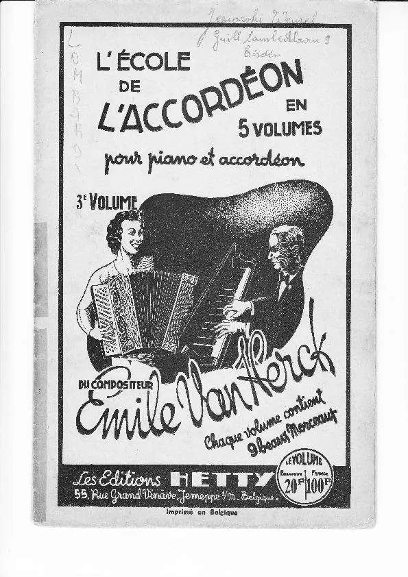 télécharger la partition d'accordéon L'Ecole de l'Accordéon en 5 Volumes pour Piano et Accordéon du Compositeur Emile Van Herck (3e Volume) au format PDF