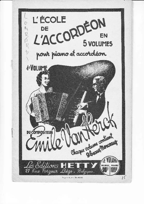 télécharger la partition d'accordéon L'Ecole de l'Accordéon en 5 Volumes pour Piano et Accordéon du Compositeur Emile Van Herck (4e Volume) au format PDF