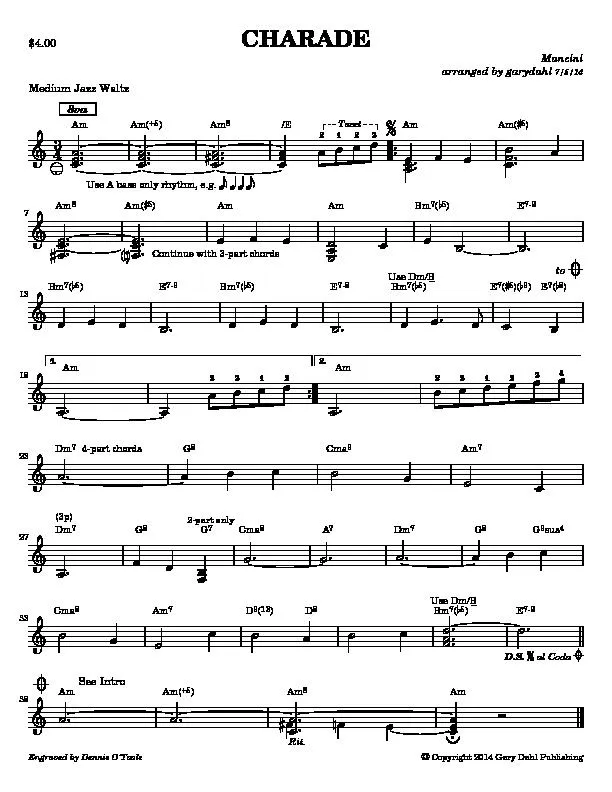 télécharger la partition d'accordéon Charade (Arrangement : Gary Dahl) (Jazz Waltz) au format PDF