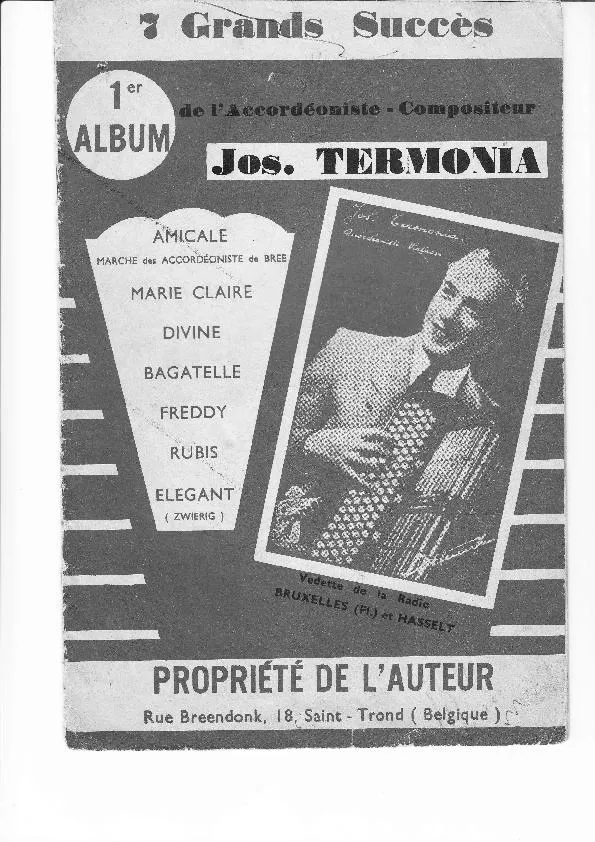 télécharger la partition d'accordéon 7 Grands Succès de l'Accordéoniste Compositeur Jos Termonia (1er Album) au format PDF