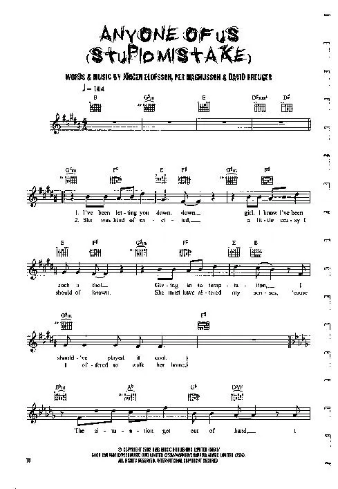télécharger la partition d'accordéon Anyone of us (Stupid mistake) (Chant : Gareth Gates) (Rumba) au format PDF