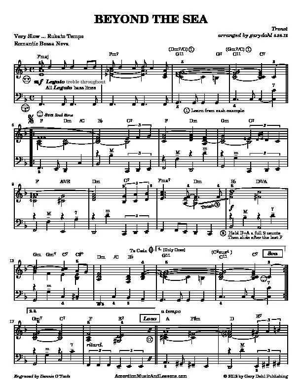 télécharger la partition d'accordéon Beyond the sea (La mer) (Arrangement : Gary Dahl) (Romantic Bossa Nova) au format PDF