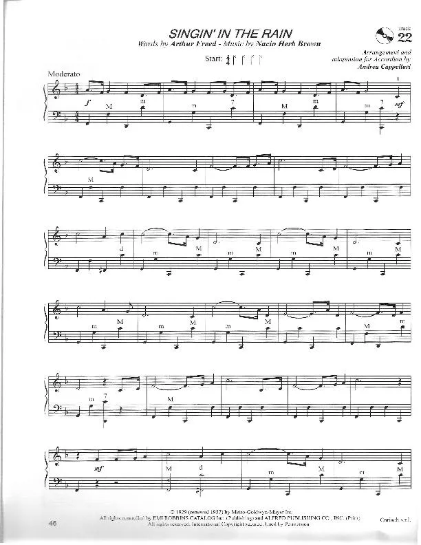 télécharger la partition d'accordéon Singin' in the rain (Arrangement pour accordéon de Andrea Cappellari) (Chant : Gene Kelly) (Swing) au format PDF