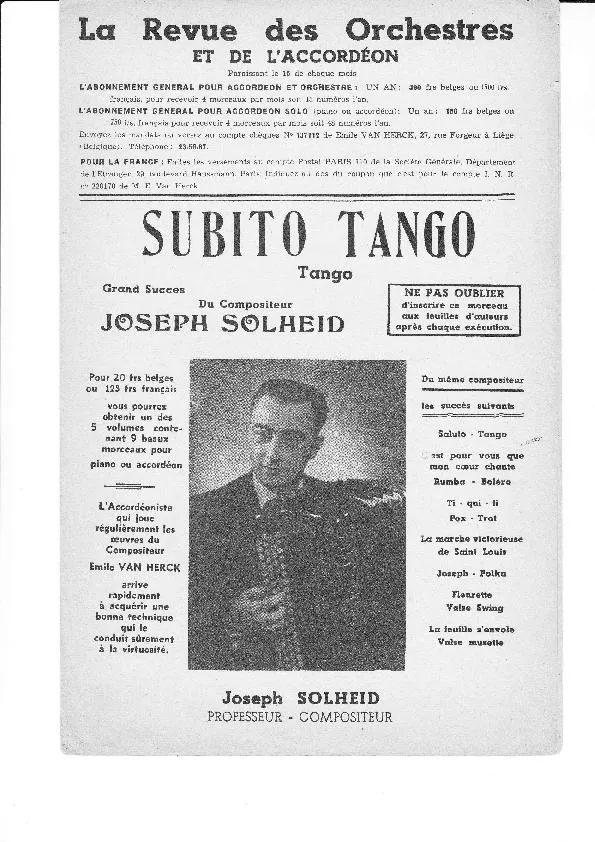 télécharger la partition d'accordéon Subito Tango au format PDF
