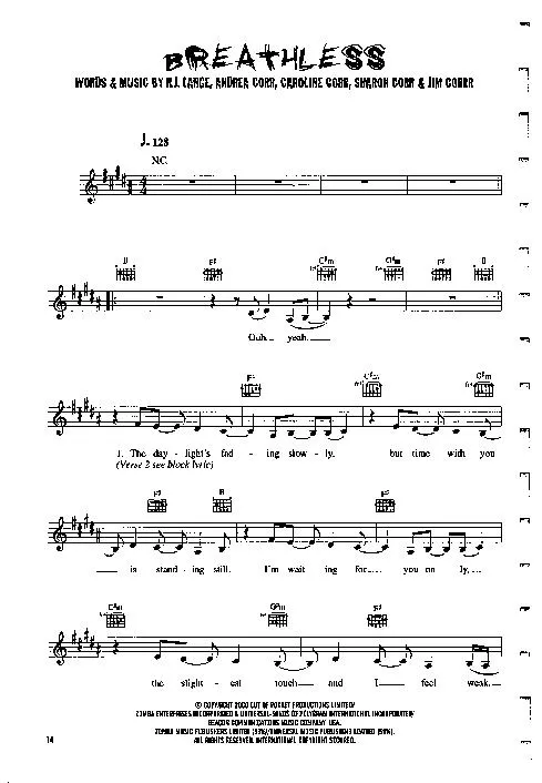 télécharger la partition d'accordéon Breathless (Chant : The Corrs) (Disco Rock) au format PDF