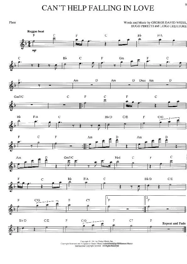 télécharger la partition d'accordéon Can't help falling in love (Interprètes : UB40) (Reggae) au format PDF