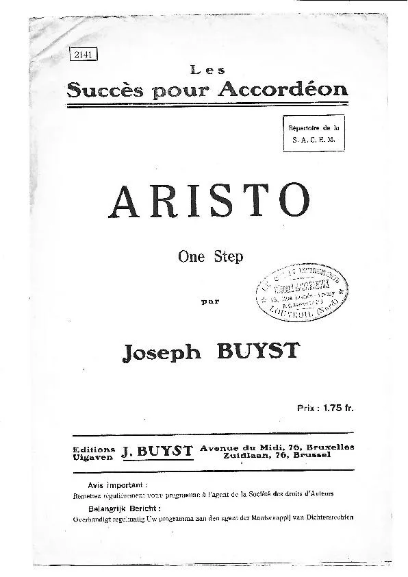 télécharger la partition d'accordéon Aristo (One Step) au format PDF