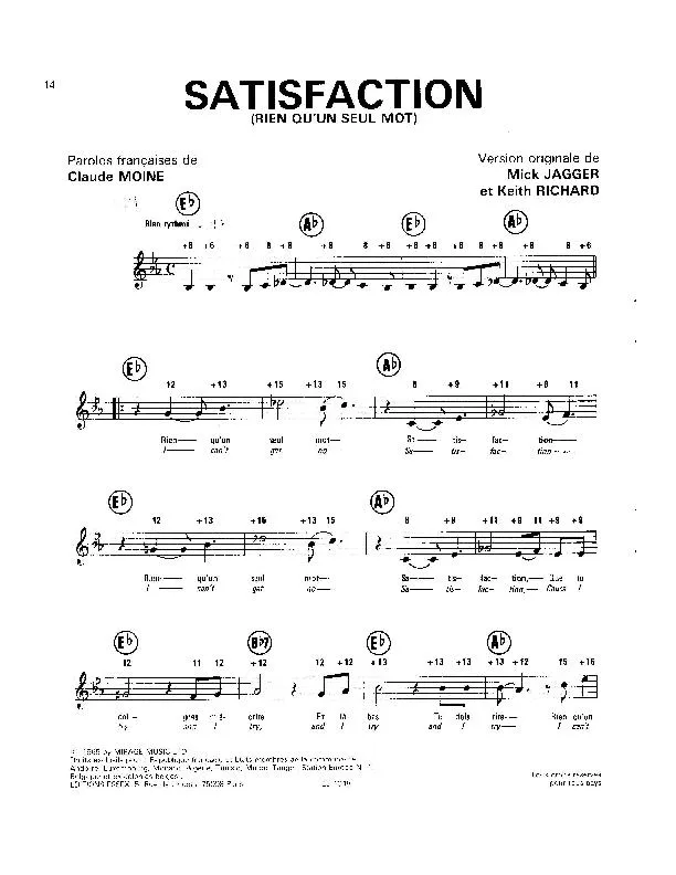 télécharger la partition d'accordéon Satisfaction (Rien qu'un seul mot) (Chant : The Rolling Stones / Eddy Mitchell) (Pop Rock) au format PDF