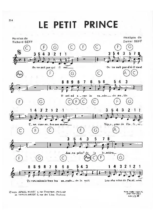 télécharger la partition d'accordéon Le petit prince (Chant : Gérard Lenorman) (Pop) au format PDF