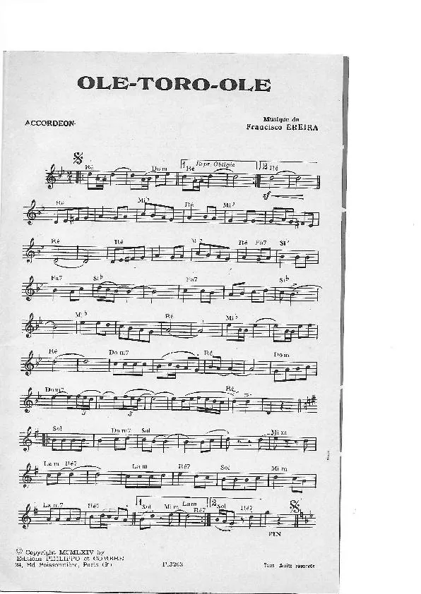 télécharger la partition d'accordéon Olé Toro Olé (Paso Doble) au format PDF