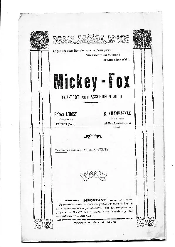 télécharger la partition d'accordéon Mickey Fox au format PDF