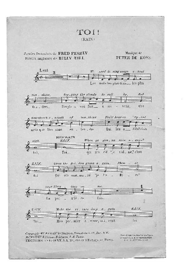 télécharger la partition d'accordéon Toi (Rain) (Chant : Tino Rossi) au format PDF