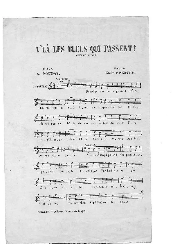 télécharger la partition d'accordéon V'là les bleus qui passent (Chanson Marche) au format PDF