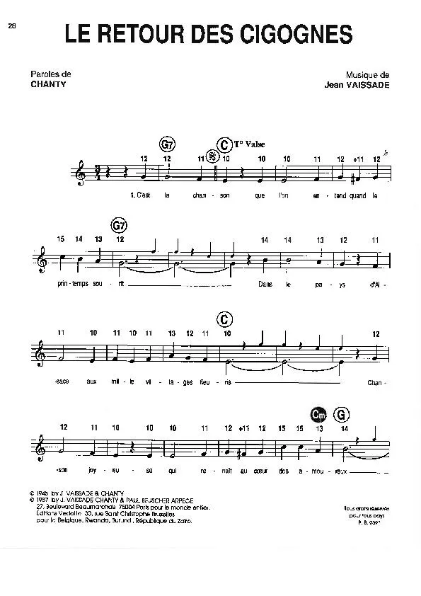 télécharger la partition d'accordéon Le retour des cigognes (Chant : Lina Margy) (Valse Chantée) au format PDF