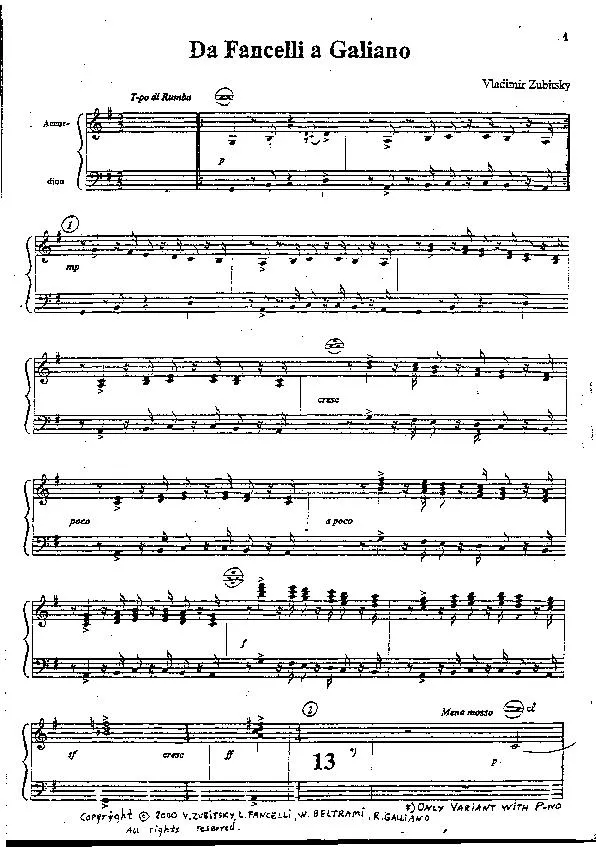 télécharger la partition d'accordéon Da Fancelli à Galiano (Accordéon + Partie Piano) au format PDF