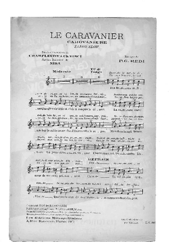 télécharger la partition d'accordéon Le Caravanier (Carovanière) (Chant : Jean Lumière) (Tango / Slow) au format PDF