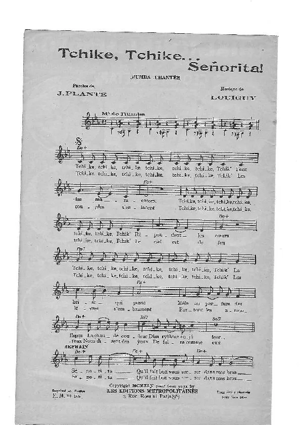 télécharger la partition d'accordéon Tchike Tchike Señorita (Chant : Georges Guétary) (Rumba Chantée) au format PDF