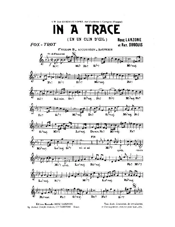 télécharger la partition d'accordéon In a trace (En un clin d'oeil) (Fox Trot) au format PDF