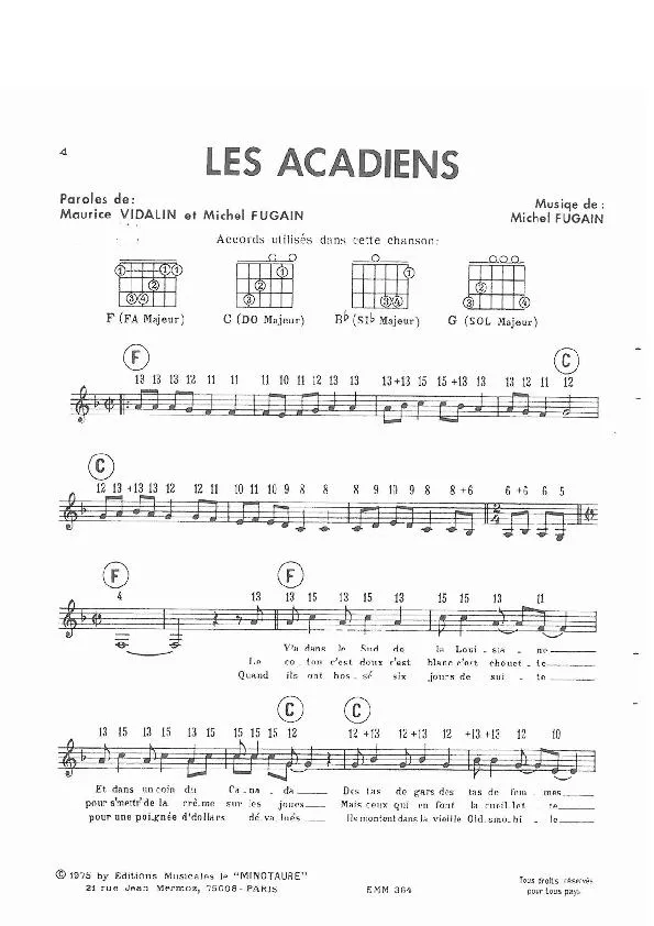 télécharger la partition d'accordéon Les Acadiens (Pop) au format PDF