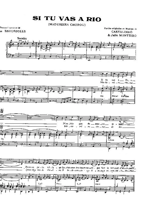 télécharger la partition d'accordéon Si tu vas à Rio (Chant : Dario Moreno) (Samba) au format PDF
