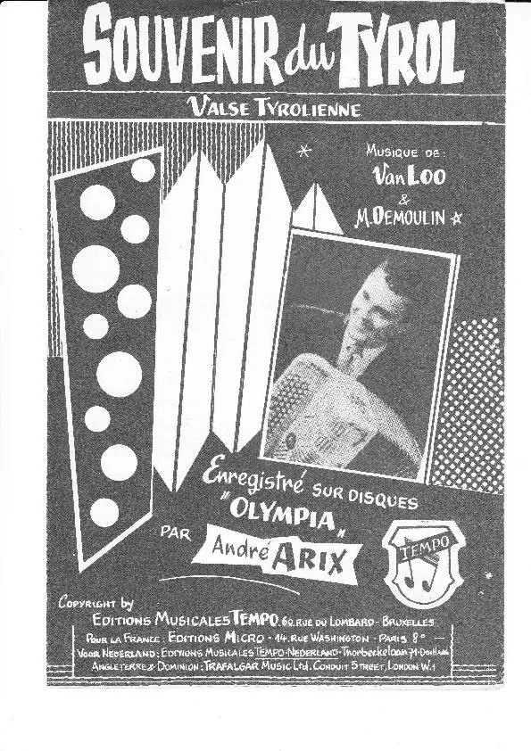 télécharger la partition d'accordéon Souvenir du Tyrol (Enregistrée par : André Arix) (Valse Tyrolienne) au format PDF