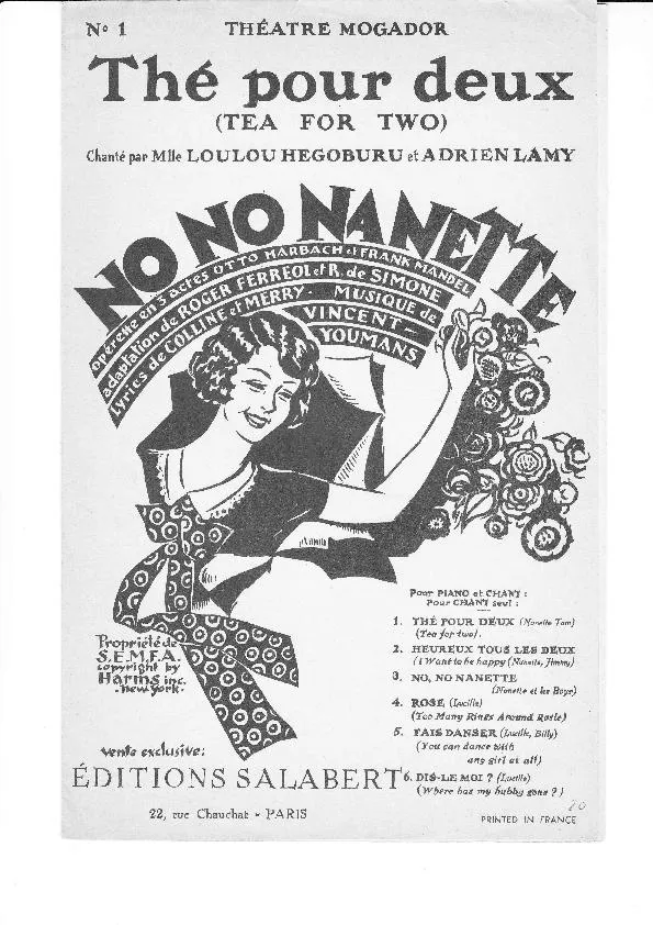 télécharger la partition d'accordéon Thé pour deux (Tea for two) (De l'opérette : No No Nanette) au format PDF