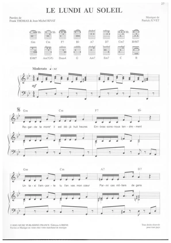 télécharger la partition d'accordéon Le lundi au soleil (Chant : Claude François) (Pop) au format PDF