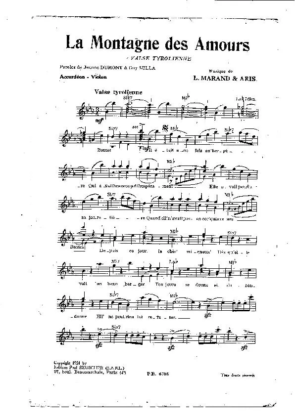 télécharger la partition d'accordéon La montagne des amours (Valse Tyrolienne) au format PDF