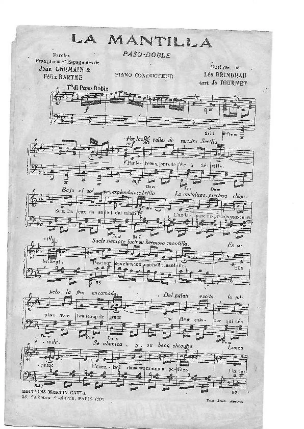 télécharger la partition d'accordéon La Mantilla (Arrangement : Jo Tournet) (Paso Doble) au format PDF
