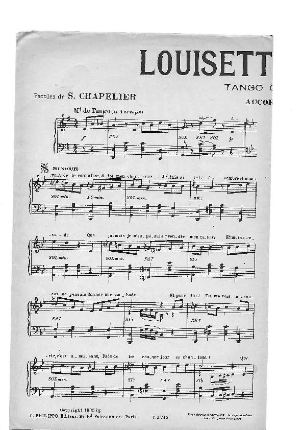 télécharger la partition d'accordéon Louisette Chérie (Tango Chanté) au format PDF