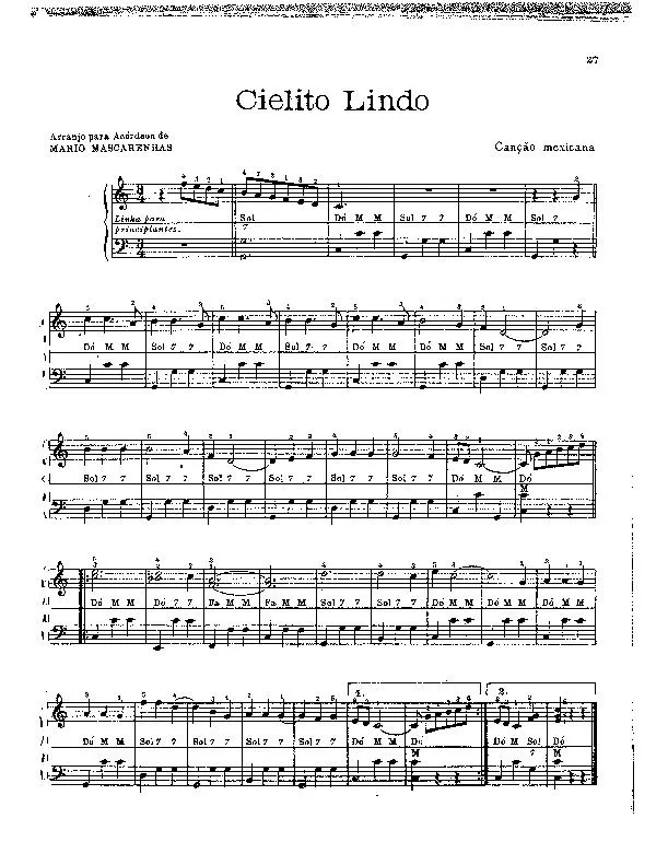 télécharger la partition d'accordéon Cielito Lindo (Arrangement pour accordéon de Mario Mascarenhas) (Valse Mexicaine) au format PDF