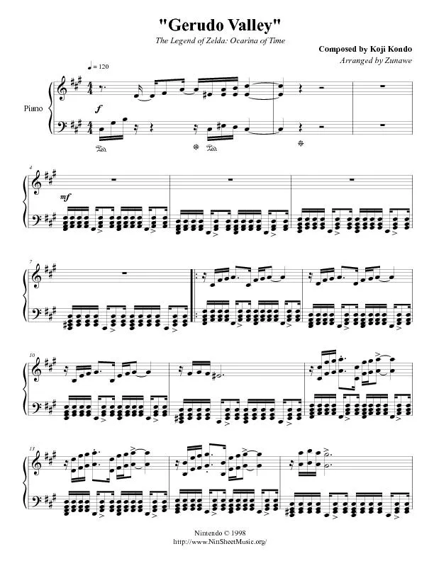 télécharger la partition d'accordéon Gerudo Valley (The Legend of Zelda : Ocarina of Time) (Arrangement : Zunawe) au format PDF