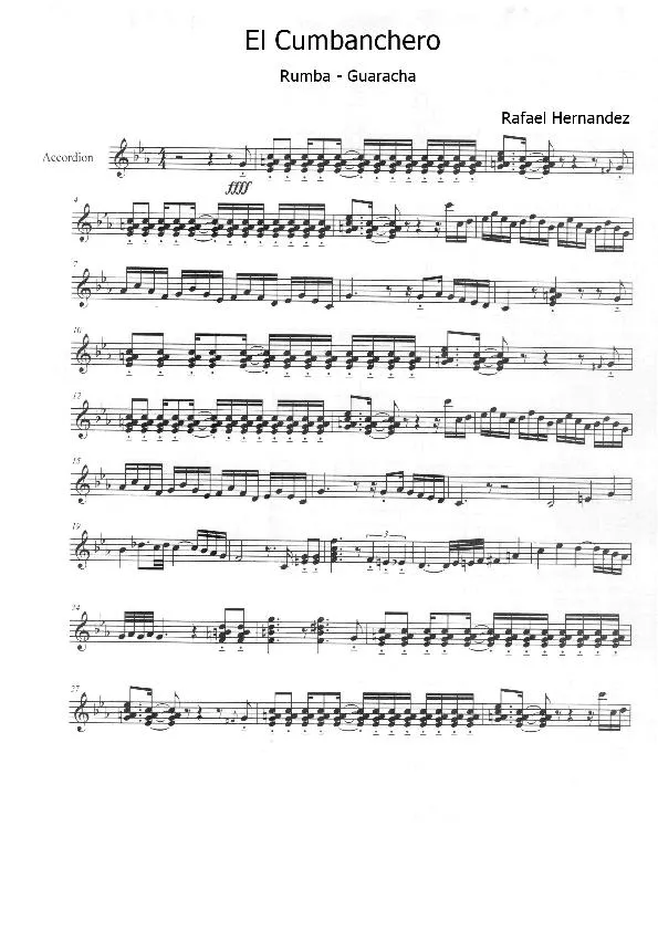 télécharger la partition d'accordéon El Cumbanchero (Rumba Guaracha) au format PDF