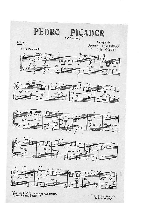 télécharger la partition d'accordéon Pedro Picador (Paso Doble) au format PDF