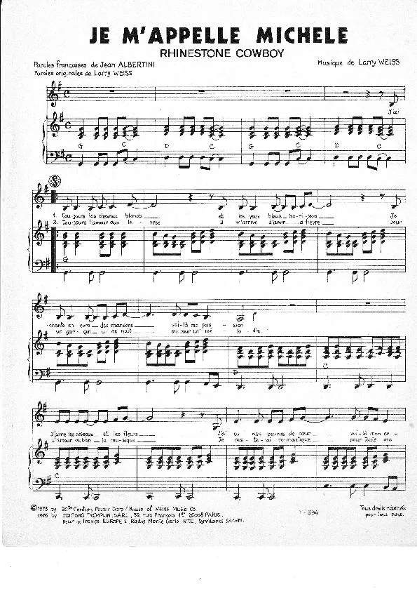 télécharger la partition d'accordéon Je m'appelle Michèle (Rhinestone Cowboy) (Chant : Michèle Torr) au format PDF