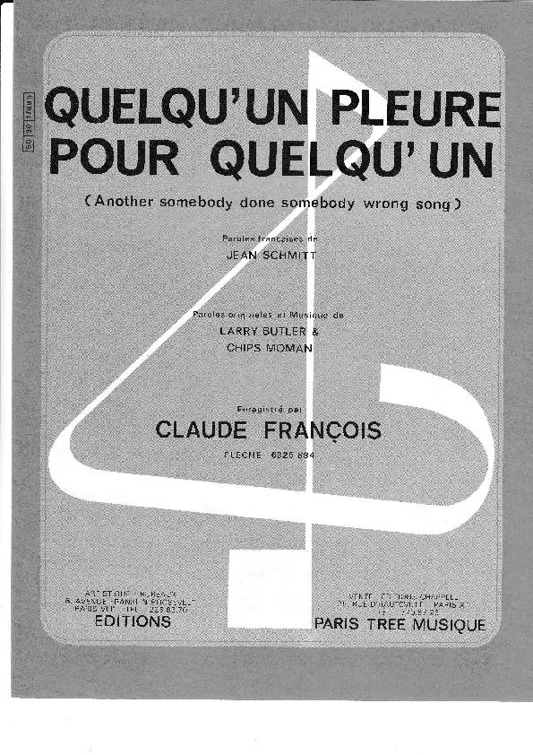 télécharger la partition d'accordéon Quelqu'un pleure pour quelqu'un (Another somebody done somebody wrong song) (Chant : Claude François) au format PDF