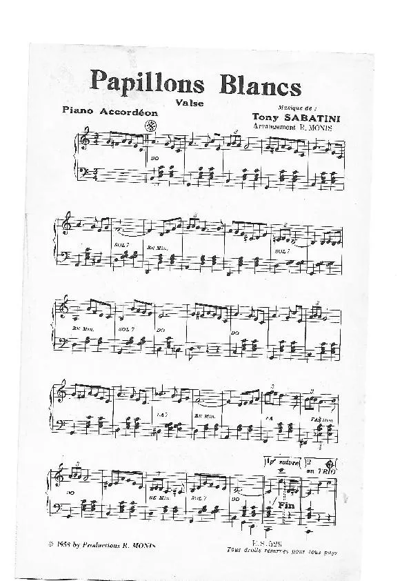 télécharger la partition d'accordéon Papillons Blancs (Arrangement : Raoul Monis) (Valse) au format PDF