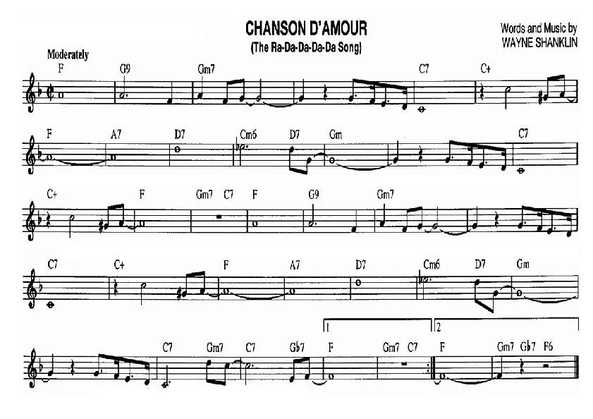 télécharger la partition d'accordéon Chanson d'amour (The Ra Da Da Da Da Song) au format PDF