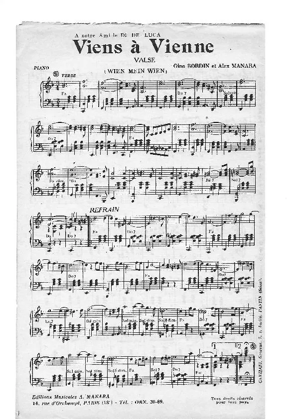 télécharger la partition d'accordéon Viens à Vienne (Wien mein Wien) (Valse) au format PDF