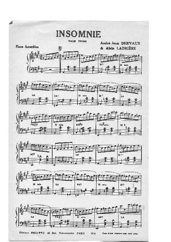 télécharger la partition d'accordéon Insomnie (Valse Swing) au format PDF