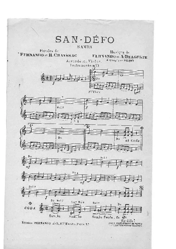 télécharger la partition d'accordéon San Défo (Arrangement : Paddy) (Samba) au format PDF