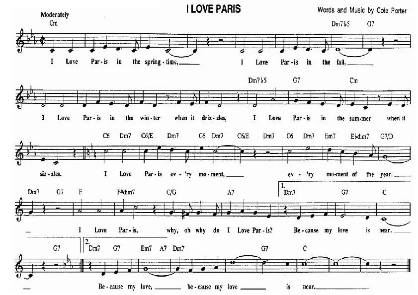 télécharger la partition d'accordéon I love Paris au format PDF