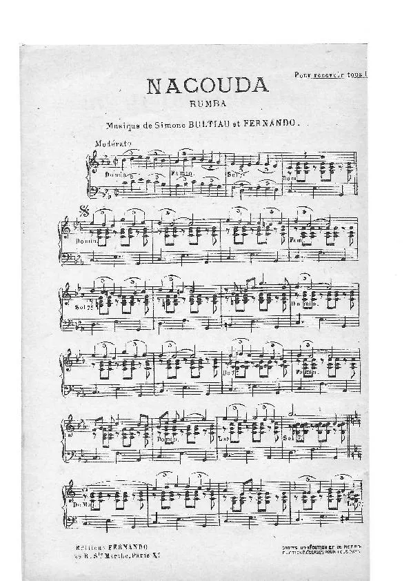 télécharger la partition d'accordéon Nacouda (rumba ) au format PDF