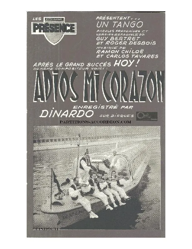 télécharger la partition d'accordéon Adios mi Corazon (Enregistré par : Jean Dinardo) (Orchestration) (Tango Chanté) au format PDF