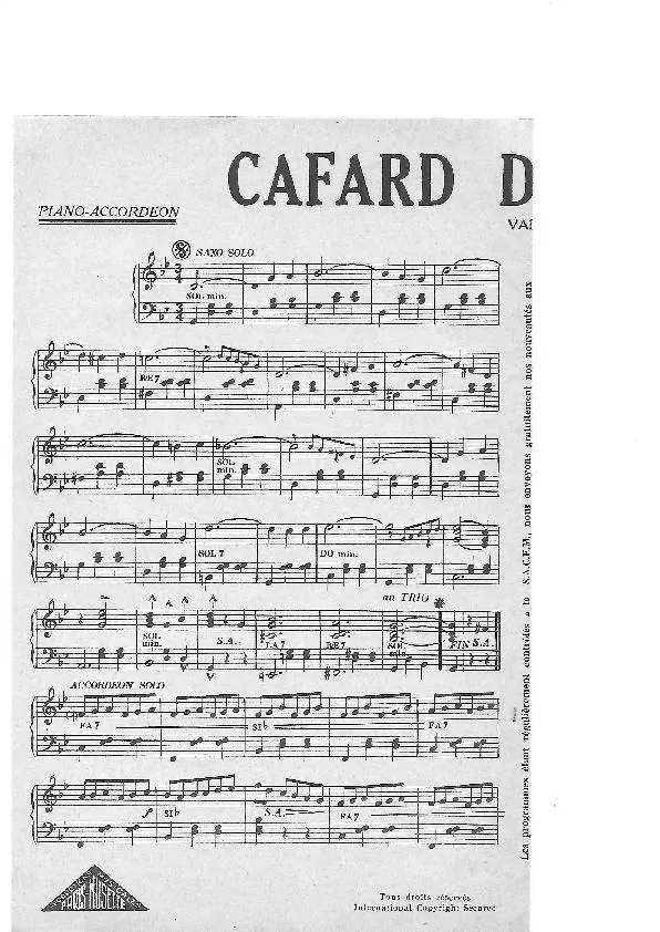 télécharger la partition d'accordéon Cafard de musette (Valse) au format PDF