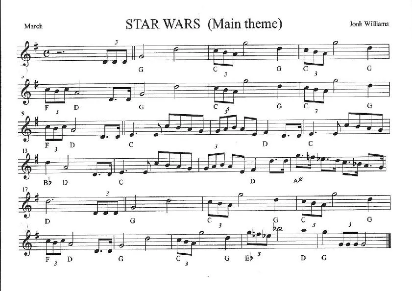 télécharger la partition d'accordéon Star Wars (Main theme) (Marche) au format PDF