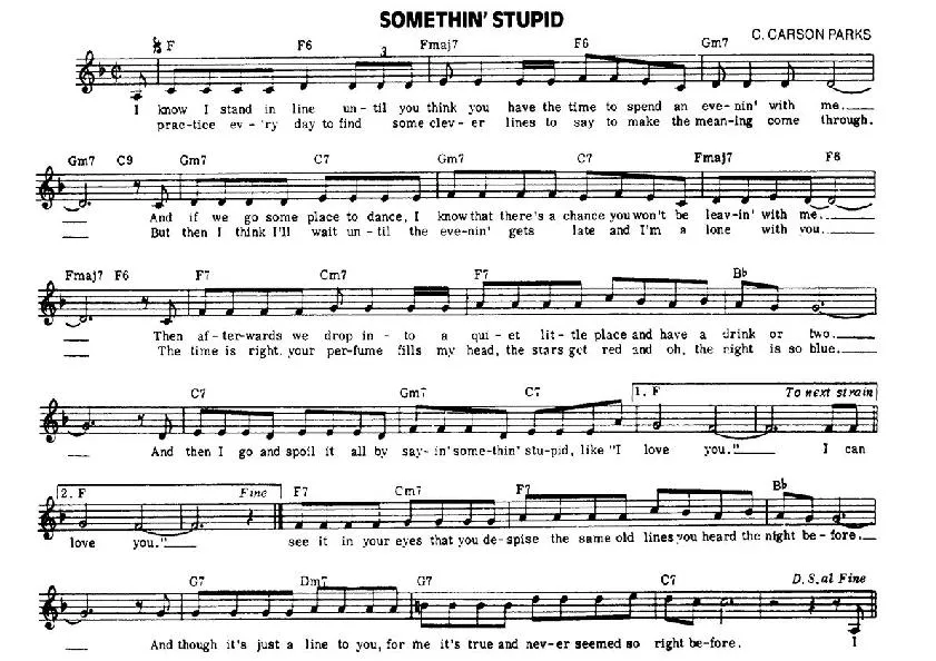 télécharger la partition d'accordéon Somethin' stupid    (Chant : Frank Sinatra)   (Rumba) au format PDF