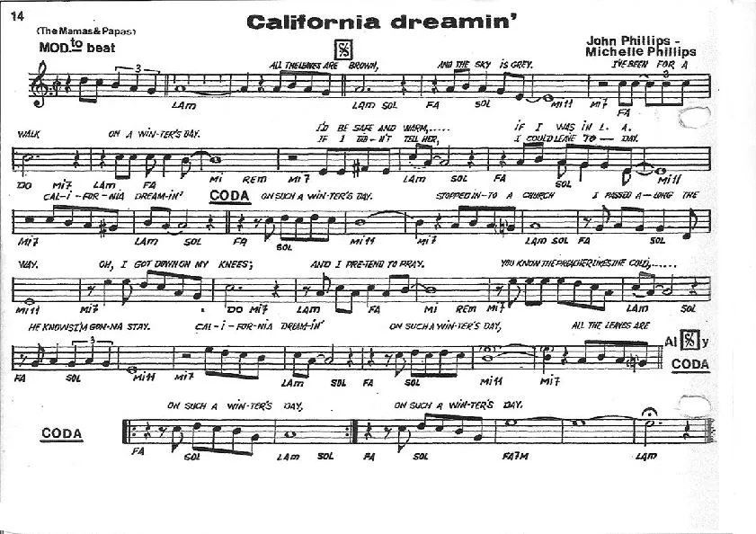 télécharger la partition d'accordéon California Dreamin' (The Mamas and The Papas) au format PDF