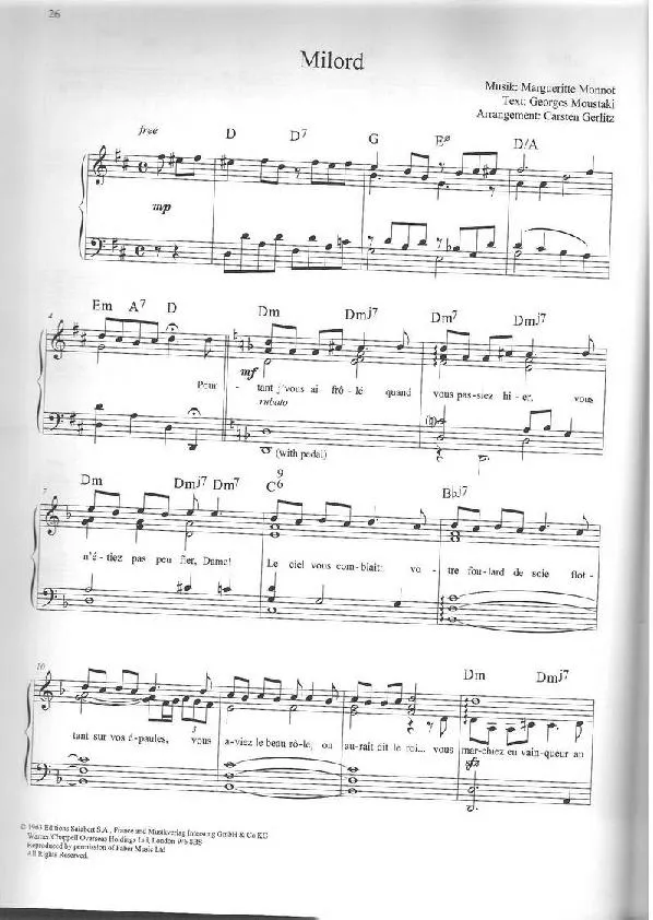 télécharger la partition d'accordéon Milord (Arrangement : Carsten Gerlitz) (Chant : Edith Piaf) (Fox) au format PDF
