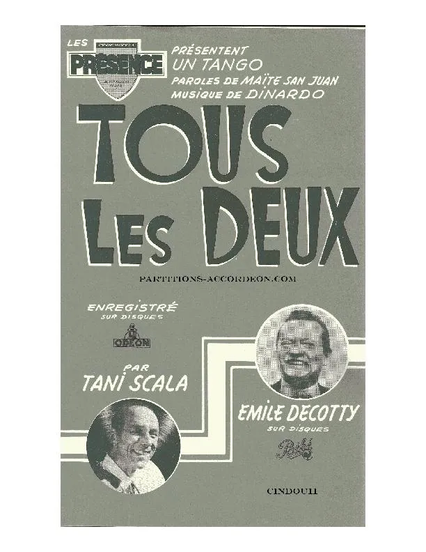 télécharger la partition d'accordéon Tous les deux (Enregistré par : Tani Scala / Emile Decotty) (Orchestration Complète) (Tango) au format PDF